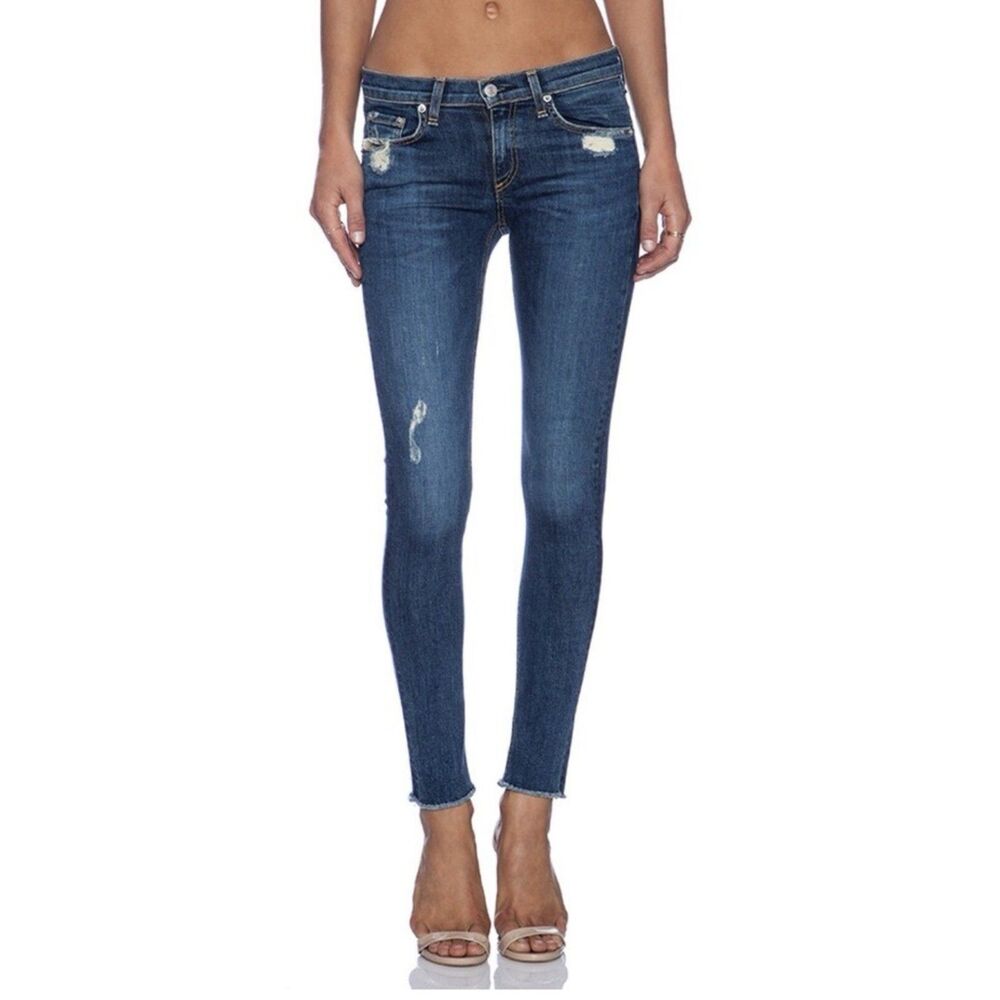 Rag & Bone La Paz Dark Blue Distressed Skinny Jeans 26 x 28